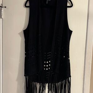 Western Suede Black Fringe Vest